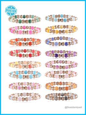 16-Piece Crystal Stretch Bracelets, Beaded Stackable Healing Bracelets with